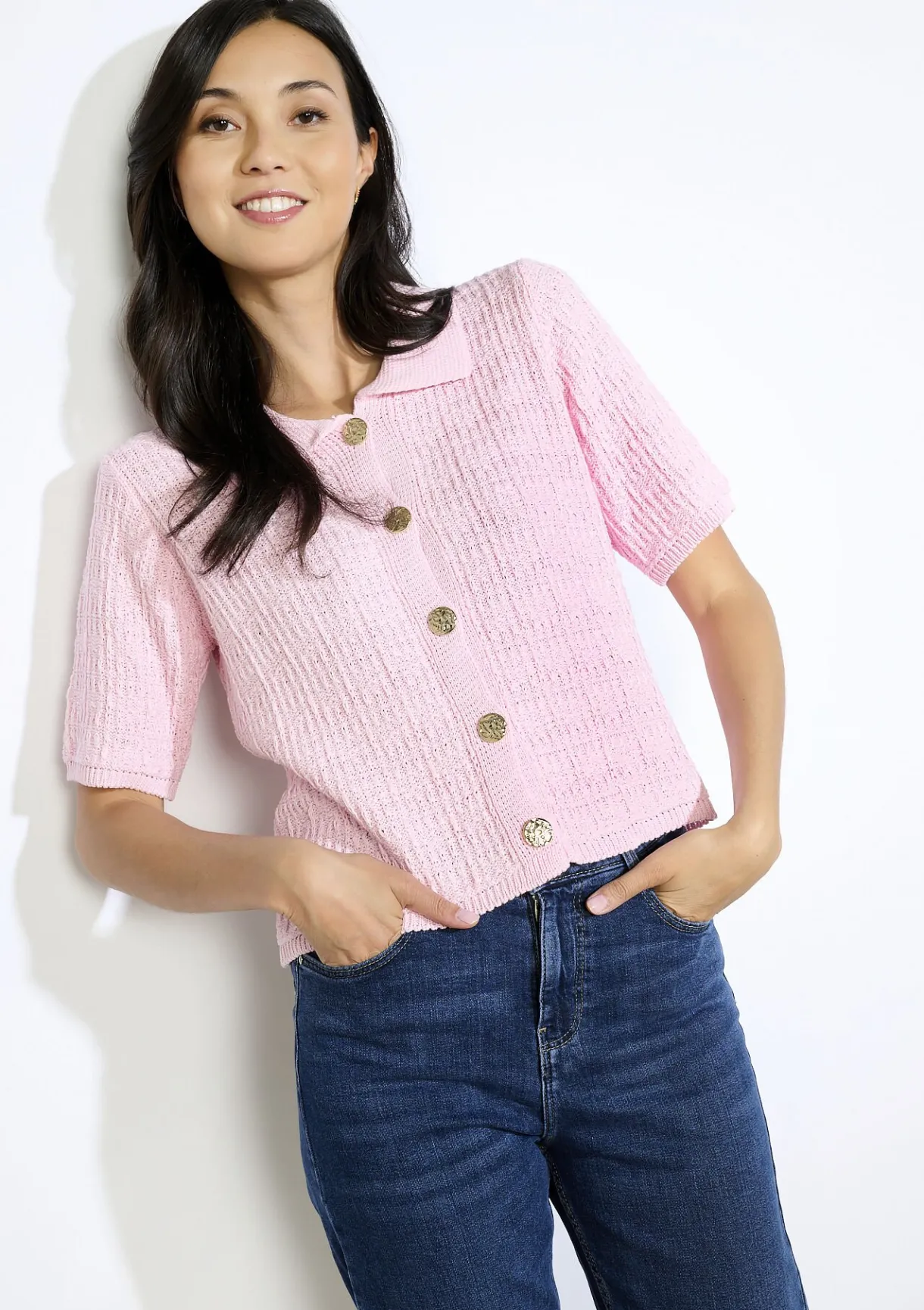LolaLiza Gebreide top met knopen- Tops En T-Shirts