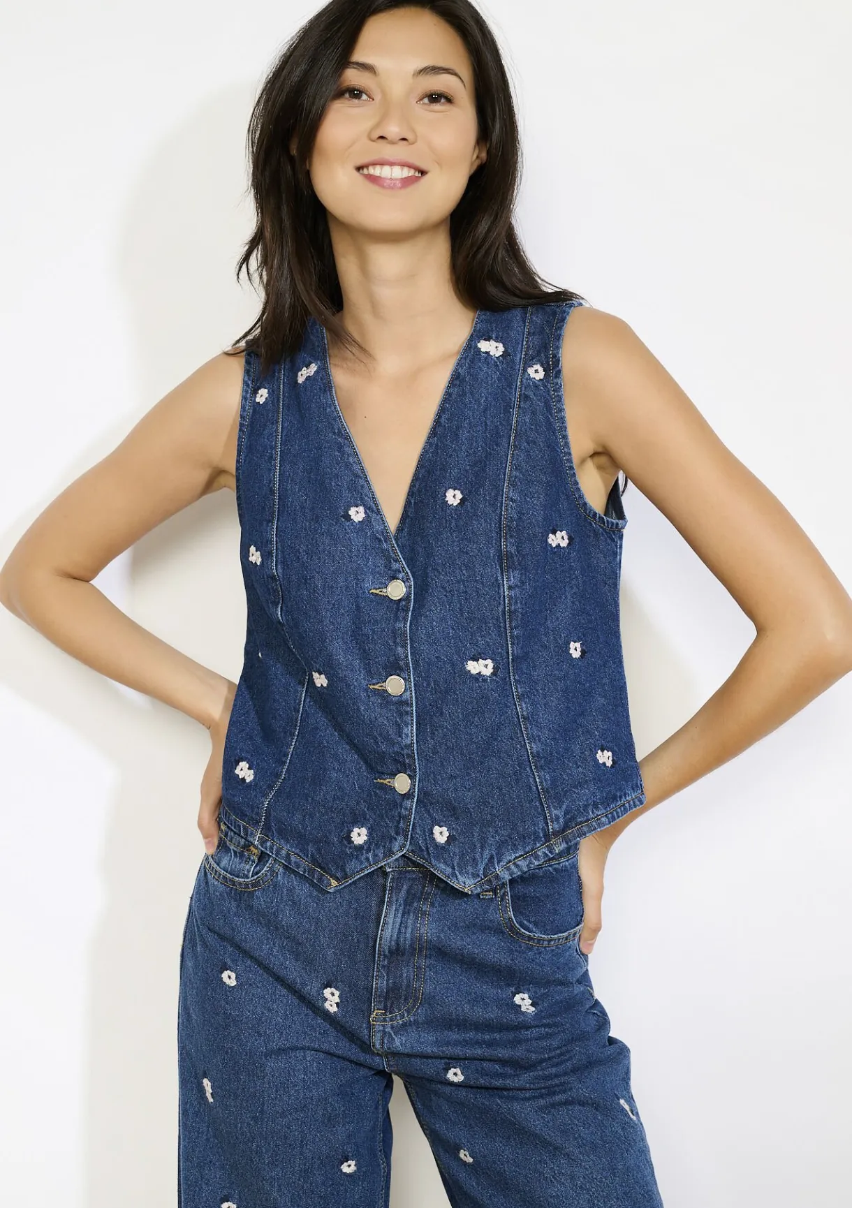LolaLiza Spijker gilet met bloemen- Vesten En Blazers|Co-Ord Sets